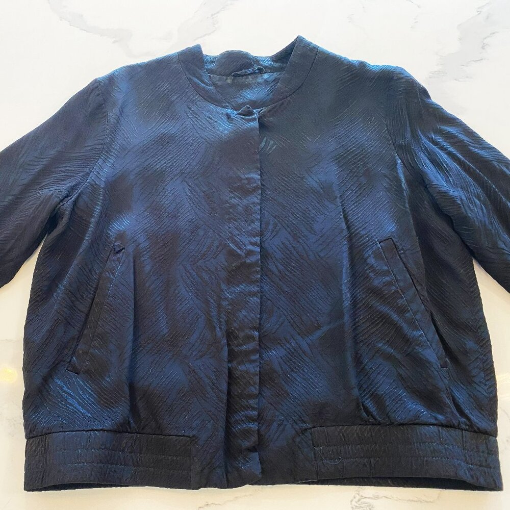 No Tag - HM, 6 button black bomber with black lining, patterned/textured, Size S